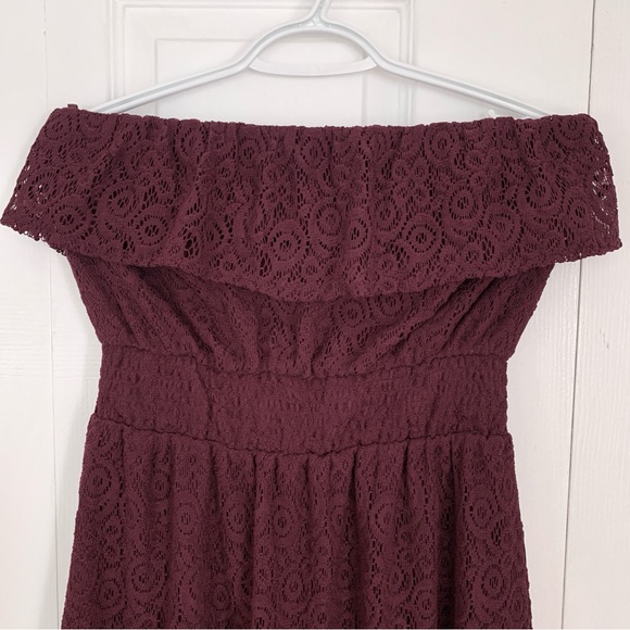 DYNAMITE Burgundy Lace High-Low Strapless Bustier Dress Women’s Size Medium - Picture 4 of 6